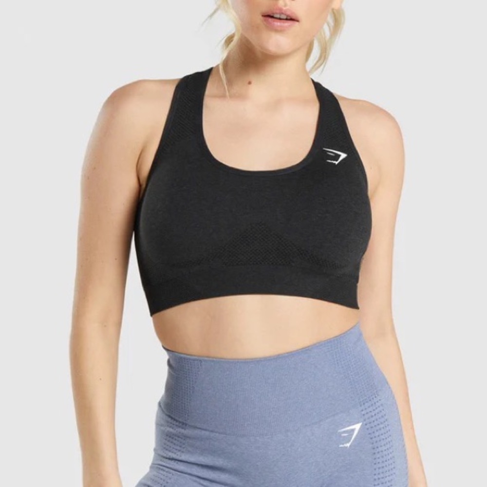 GYMSHARK Seamless Bra Black Sport Bra Tank Top Crop Top Shirt